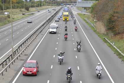 Motorcyclists demonstrating on the M1 in Northamptonshire