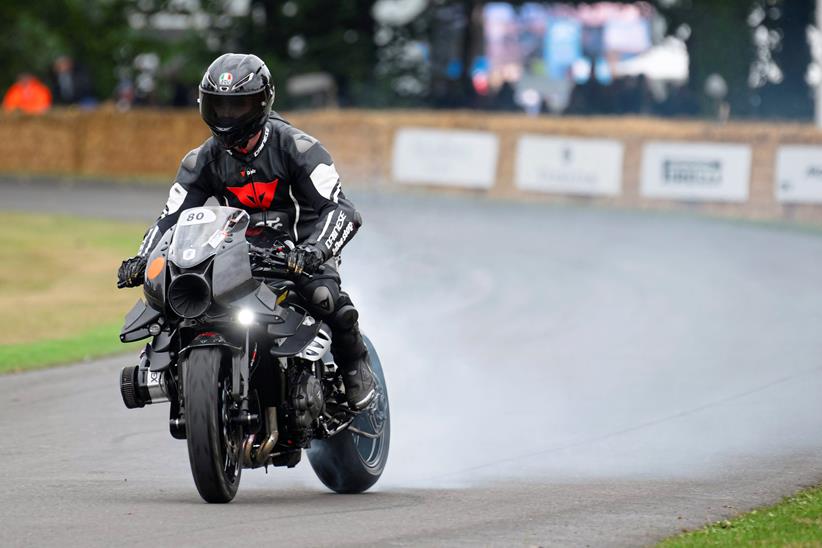 Thornton Hundred supercharged Triumph Speed Triple 1200RR gets sideways