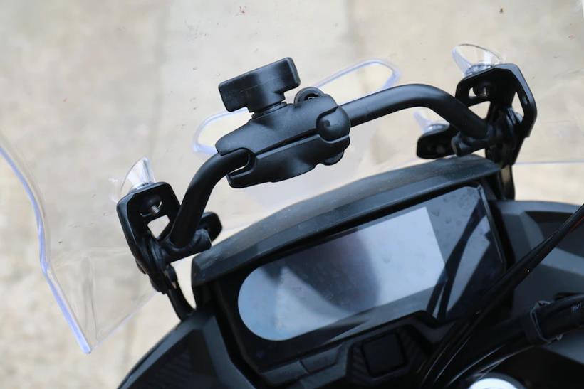 RAM Mount Quick-Grip XL Phone Holder installed on a Honda CB500X