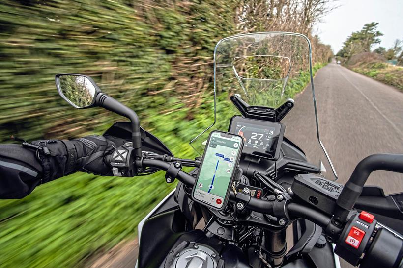 Smartphone mount fitted to a motorcycle