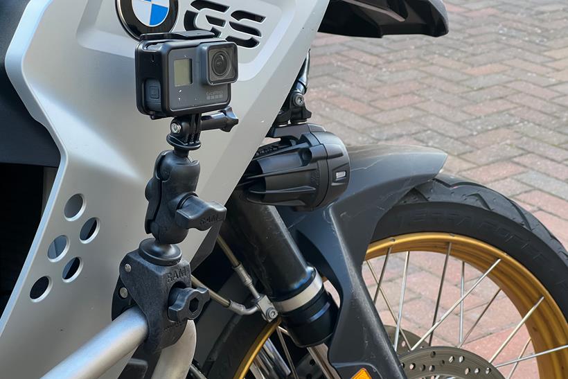 action camera mounted on crash bar