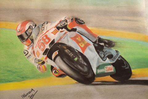 Marco Simoncelli painting in aid of Riders for Health