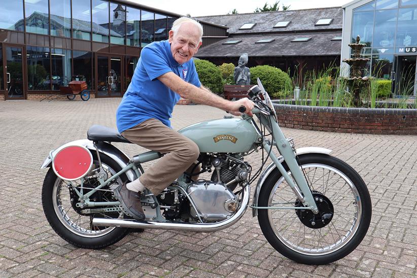 Sammy Miller MBE on the 500cc 1950 Vincent Grey Flash