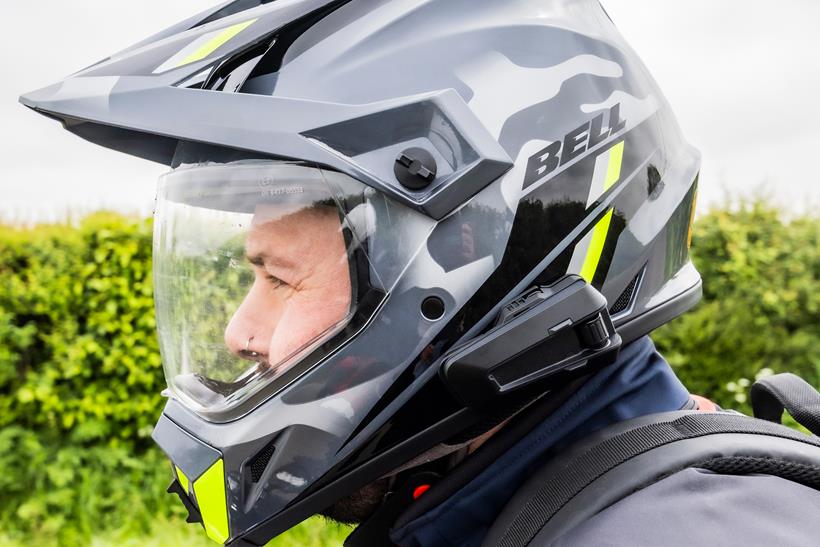 Cardo Packtalk Pro fitted to a Bell helmet