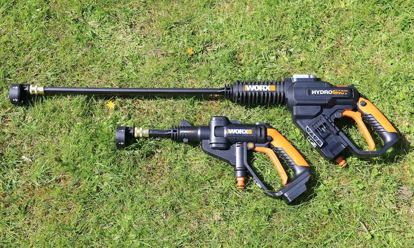 Worx WG630E.1 Cordless Brushless Hydroshot Portable Pressure Cleaner and the brushed model