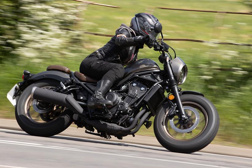 Female rider on Honda Rebel 500 