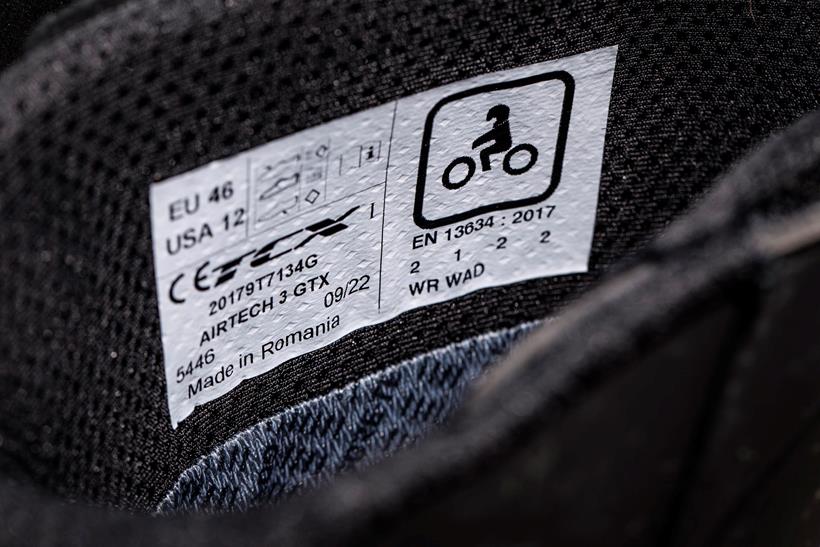 Inner CE label on the TCX Airtech 3 boots