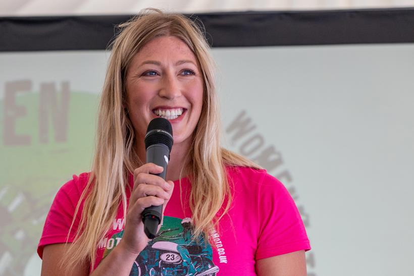 Lindsay Atkinson speaks at the 2023 Women in Moto event