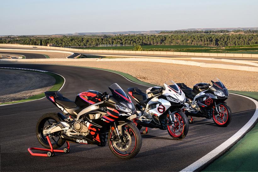 A trio of Aprilia RS 457 sportsbikes