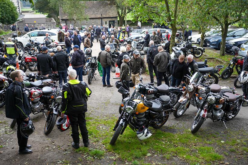 Royal Enfield motorcycles parked in a carpark