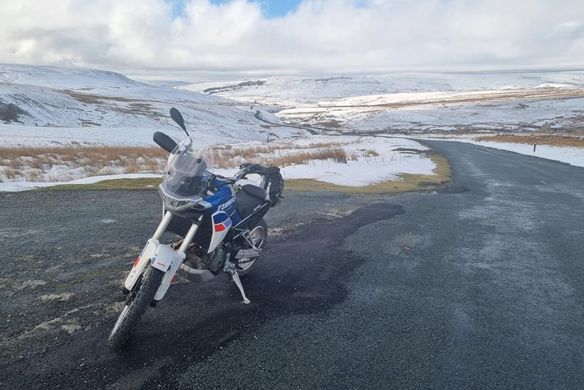 An Aprilia Tuareg 660 is a great motorbike for riding in winter