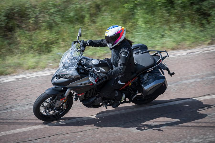 Ducati Multistrada V4S Grand Tour tipping into a turn