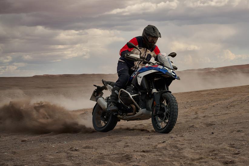 BMW R1300GS sliding in desert