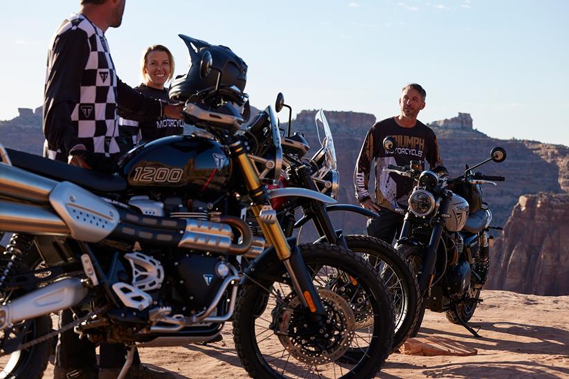 Triumph Scrambler 1200s parked up