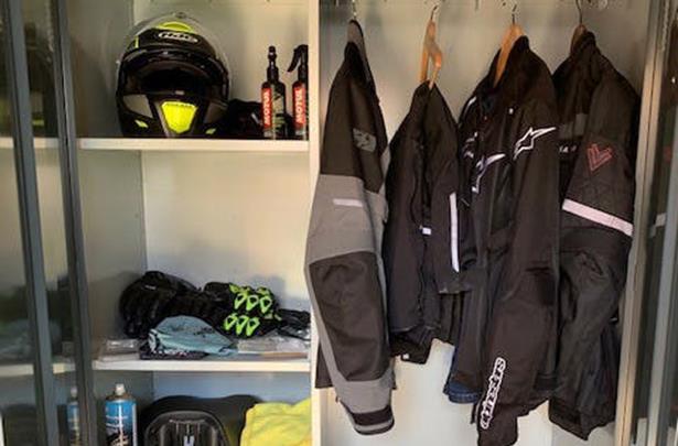 Motorcycle gear storage online rack