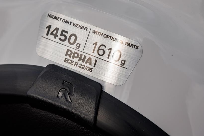 HJC RPHA 1 helmet weight label