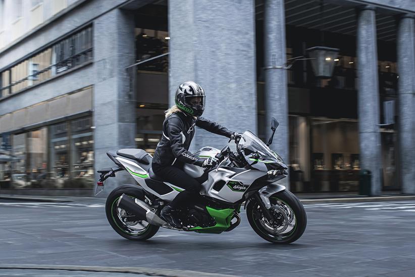 Town riding on the Kawasaki Ninja 7 HEV