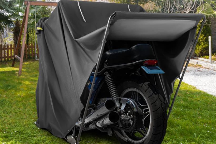 Motorcycle shelter on grass