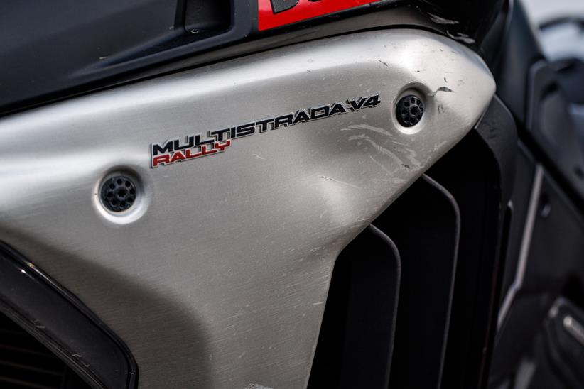 Damage sustained in a low speed drop for the Ducati Multistrada V4 Rally