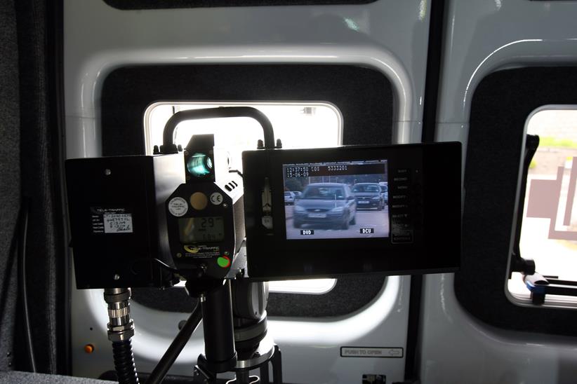 Inside a police speed camera van