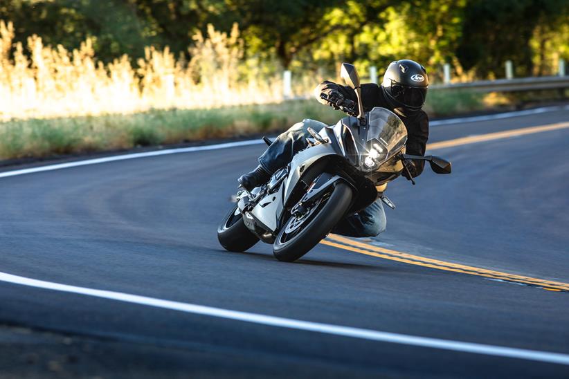 2024 Suzuki GSX-8R in black leaning