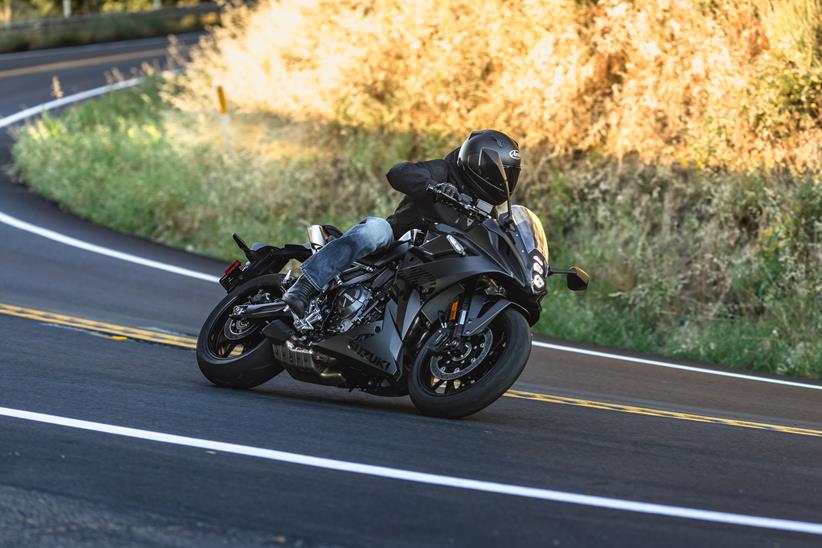 2024 Suzuki GSX-8R in black leant over