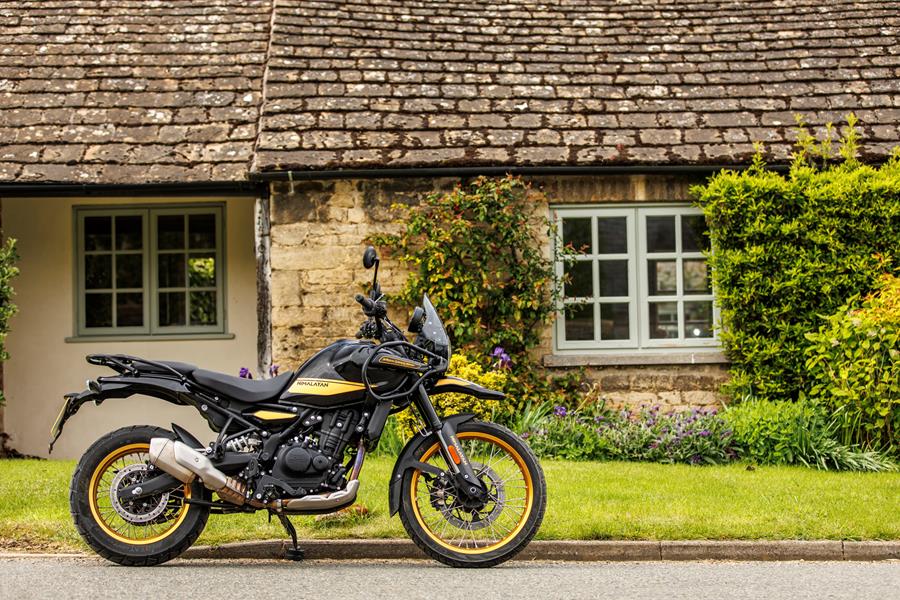 2024-on Royal Enfield Himalayan 450 Joe's Long Termer parked outside a house