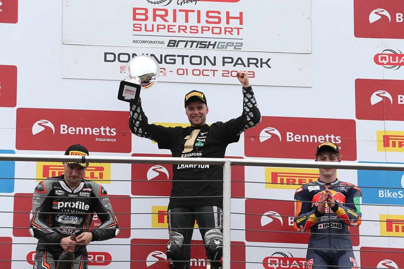 Ben Currie celebrates his Supersport title win at Donington