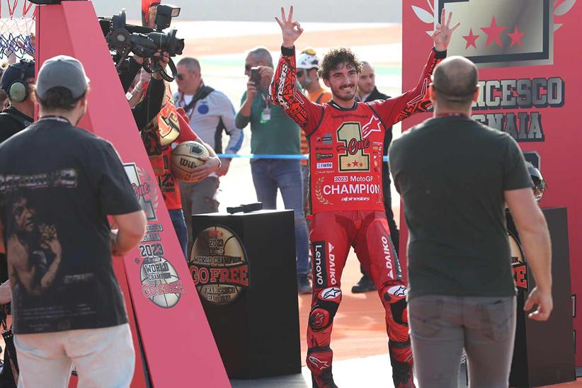 Pecco Bagnaia celebrates being crowned a two-time MotoGP World Champion at Valencia