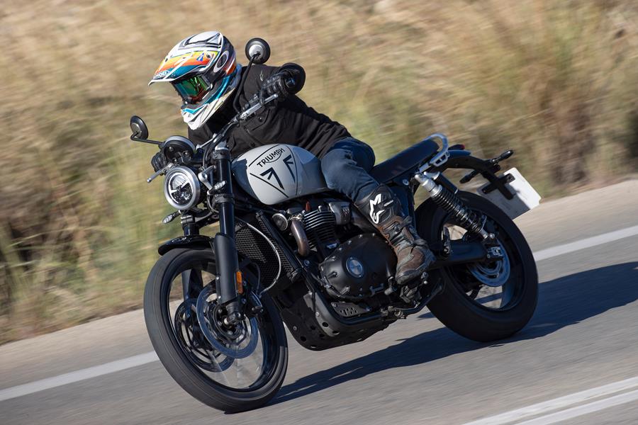 2024 Triumph Scrambler 1200 X turning right on the road