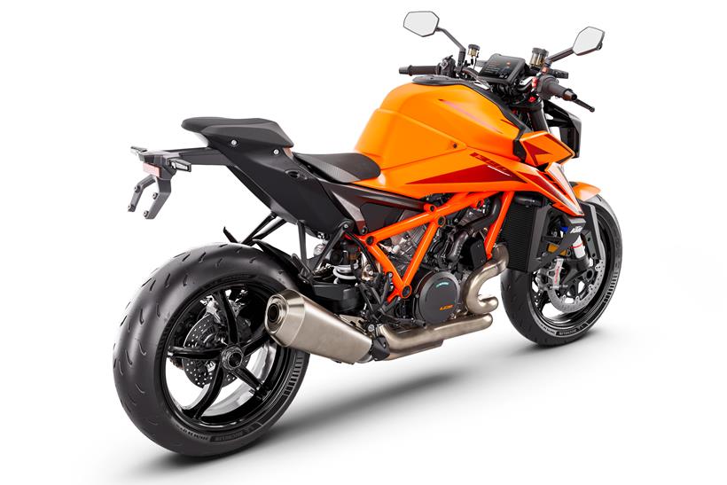 2024 KTM Super Duke 1390 in orange rear three quarter