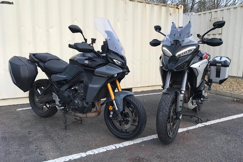 Yamaha Tracer 9 GT+ and Ducati Multistrada V4 Rally static