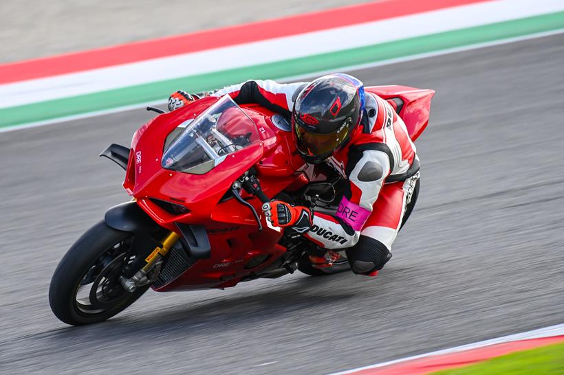 Ducati DRE rider on track on a Panigale V4S