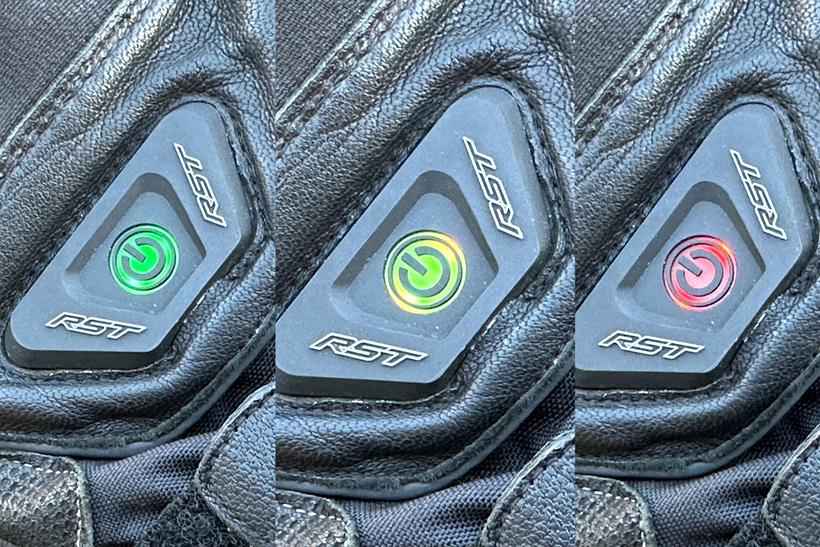 The three mode light colours on the RST Paragon 6 heated gloves