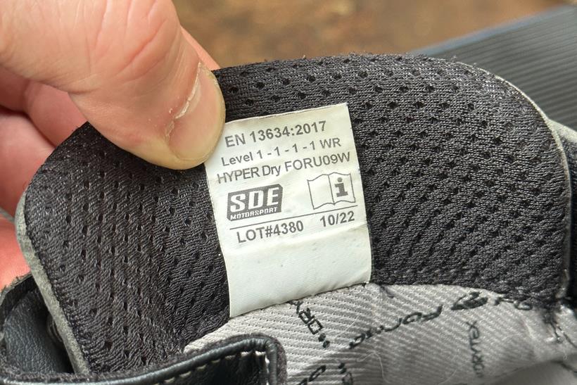 The inner label on the Forma Hyper Dry boots