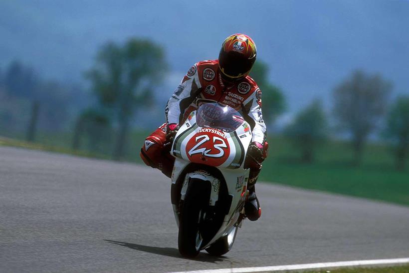 Anthony Gobert onboard the Lucky Strike Suzuki in 1997