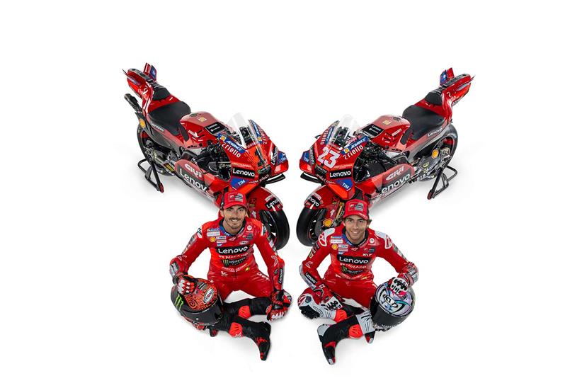 Pecco Bagnaia and Enea Bastianini with the 2024 Ducati livery