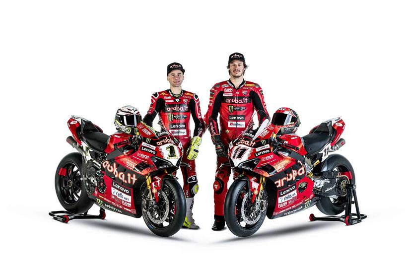 Alvaro Bautista and Nicolo Bulega with the 2024 Aruba.it Racing Ducati livery