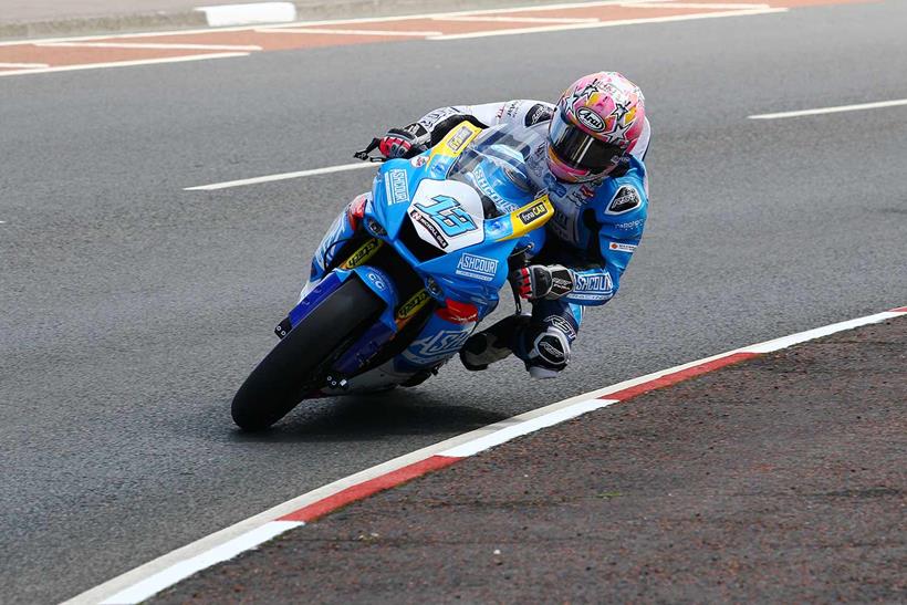 Lee Johnston in action during the opening Supersport practice for the fonacab Nicholl Oils NW200. Photo Rod Neill