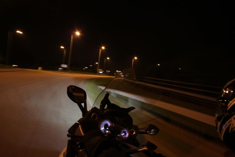 Motorbike onboard shot at night