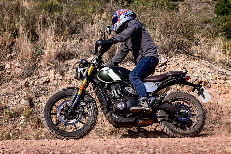 2024 Triumph Scrambler 400 X left side off-road action