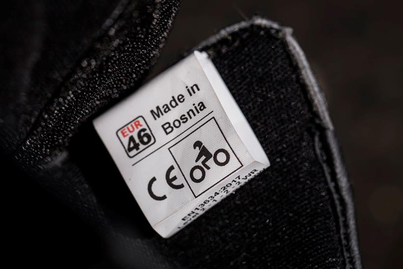 Close up of the CE label on the Forma Arbo Dry boots