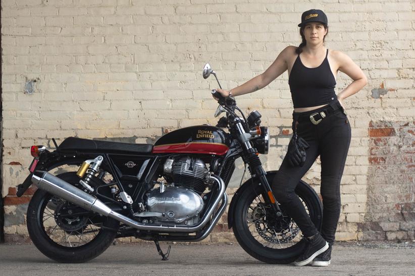 Rachel Lepley with her 48-state Royal Enfield