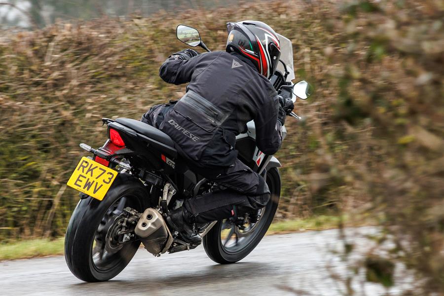 Honda NX500 rear action shot on the road