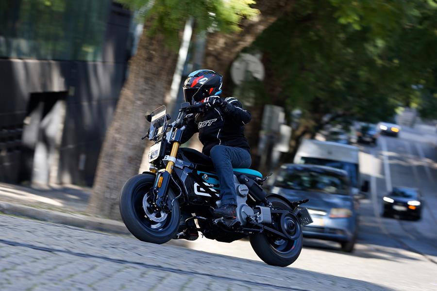 A BMW CE 02 in a bend