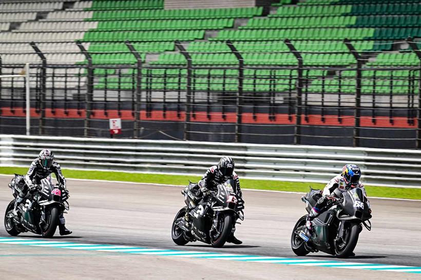 Miguel Oliveira, Maverick Vinales and Aleix Espargaro work together during the Sepang Test