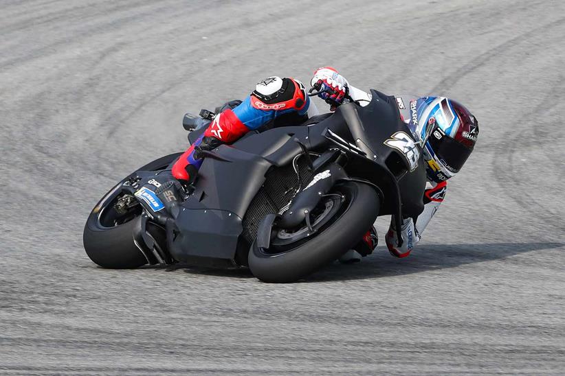 Raul Fernandez onboard the 2023 Aprilia RS-GP at Sepang.