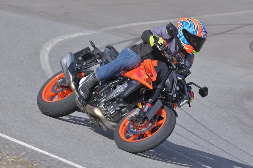 KTM 990 Duke cornering on the road