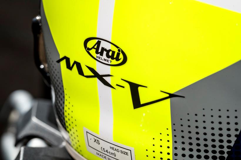 Back side of the Arai MX-V helmet