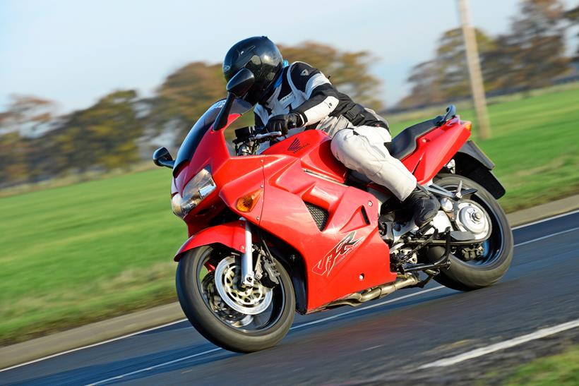 Honda VFR800 riding shot with Jon Urry on board